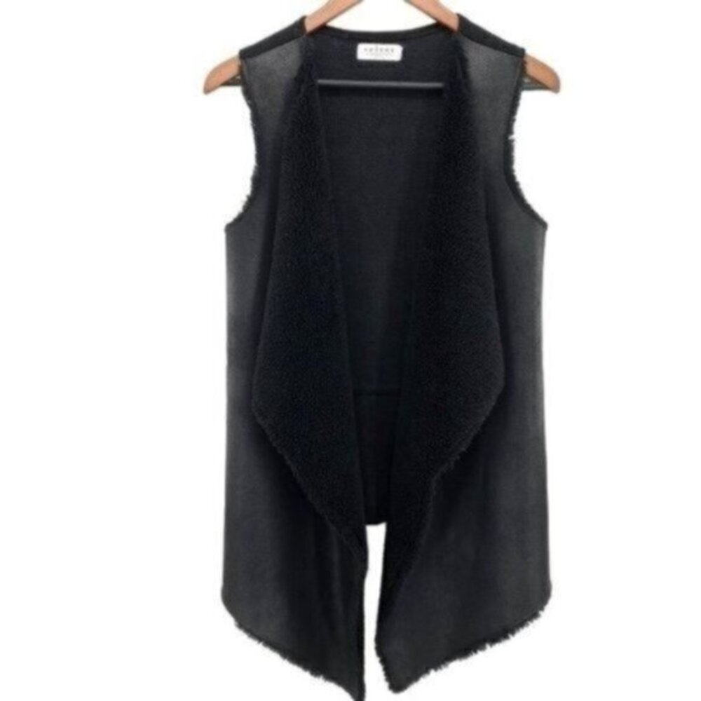Velvet by Graham & Spencer Black Suede Sherpa Penny Lane Open Front Vest Jacket